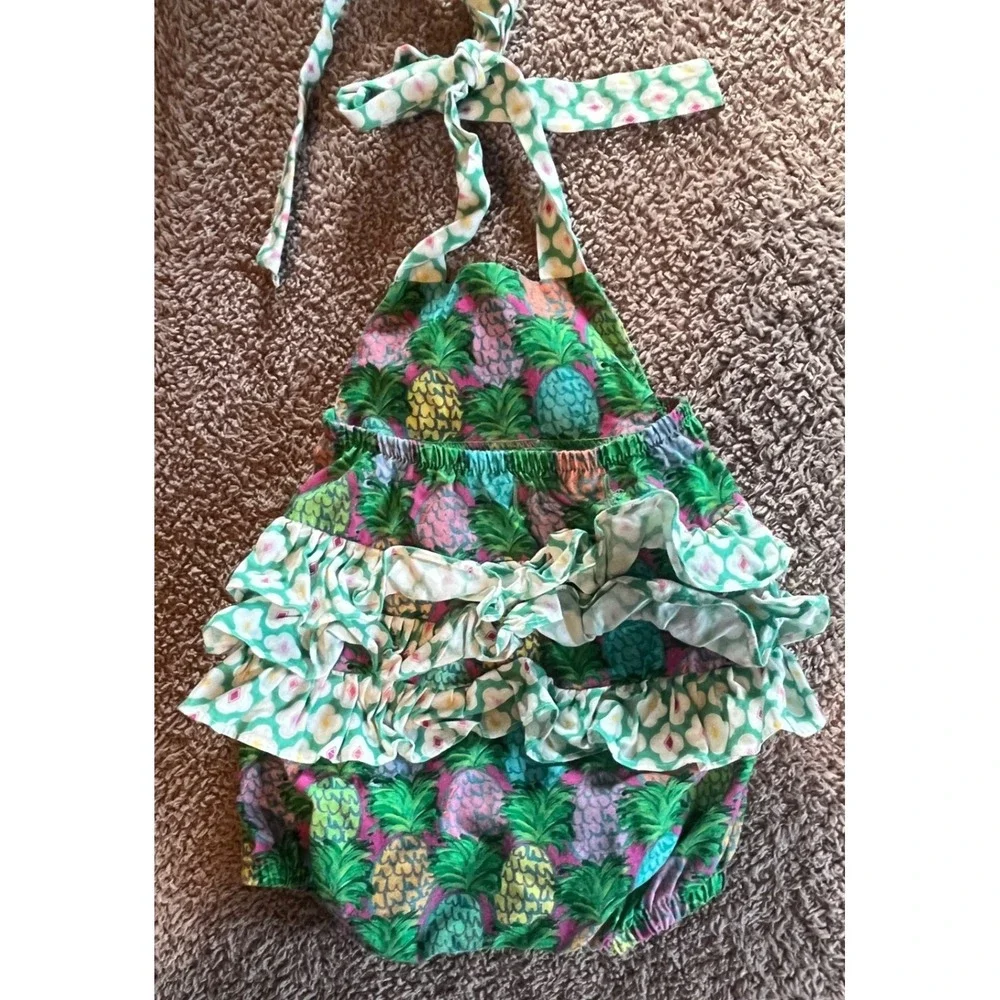 Ricrac & Ruffles Pineapple Print Ruffle Back Baby Sunsuit Romper BB-9001 0/3M